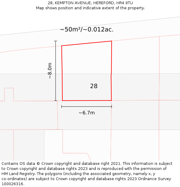 28, KEMPTON AVENUE, HEREFORD, HR4 9TU: Plot and title map