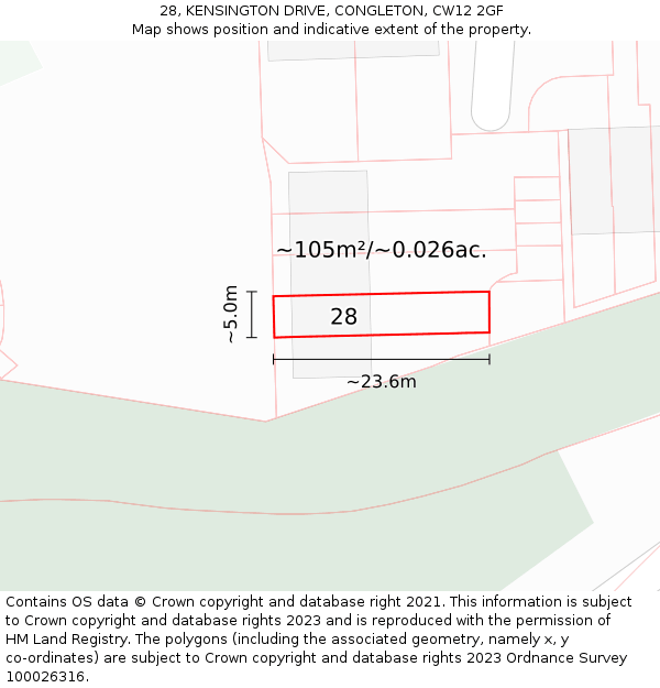 28, KENSINGTON DRIVE, CONGLETON, CW12 2GF: Plot and title map