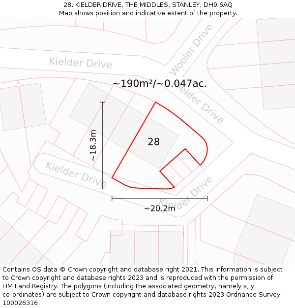 28, KIELDER DRIVE, THE MIDDLES, STANLEY, DH9 6AQ: Plot and title map