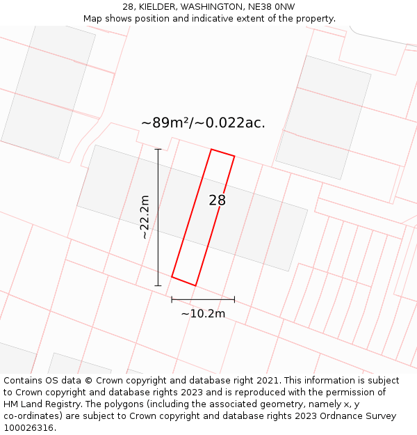 28, KIELDER, WASHINGTON, NE38 0NW: Plot and title map