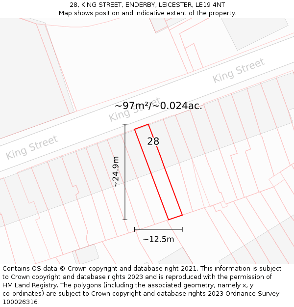 28, KING STREET, ENDERBY, LEICESTER, LE19 4NT: Plot and title map