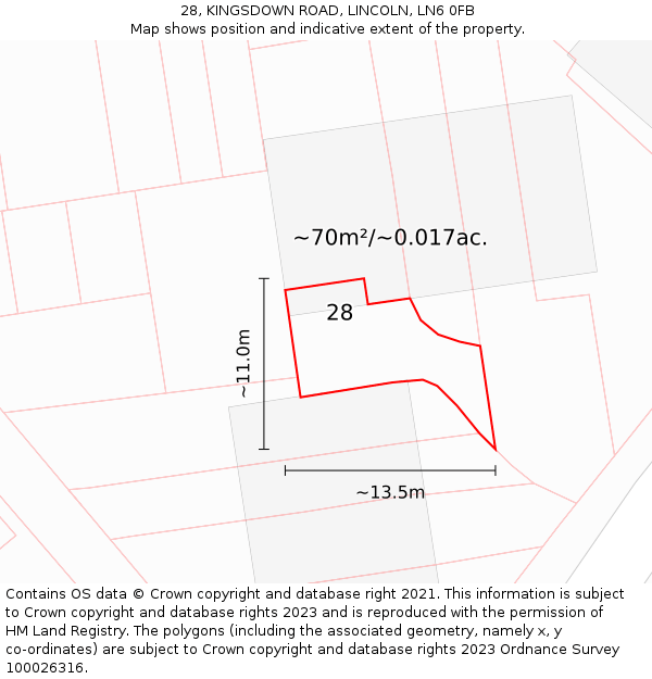 28, KINGSDOWN ROAD, LINCOLN, LN6 0FB: Plot and title map