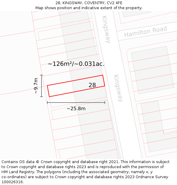 28, KINGSWAY, COVENTRY, CV2 4FE: Plot and title map