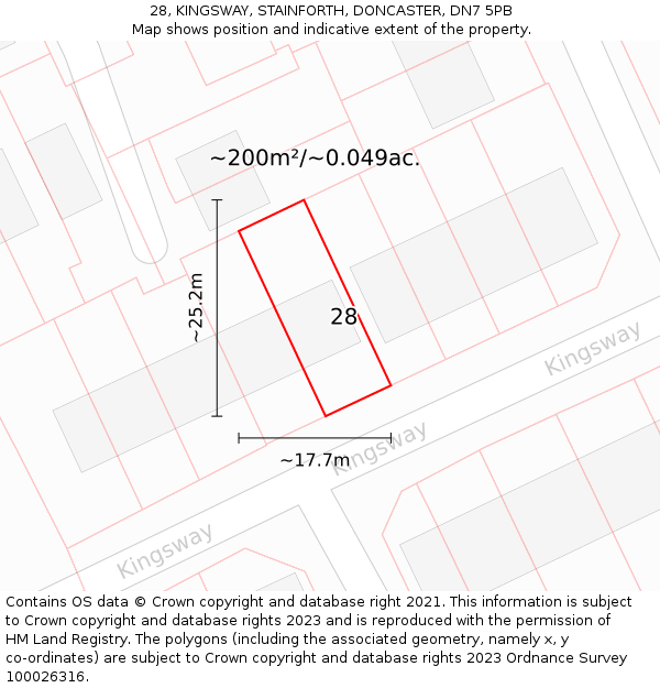 28, KINGSWAY, STAINFORTH, DONCASTER, DN7 5PB: Plot and title map