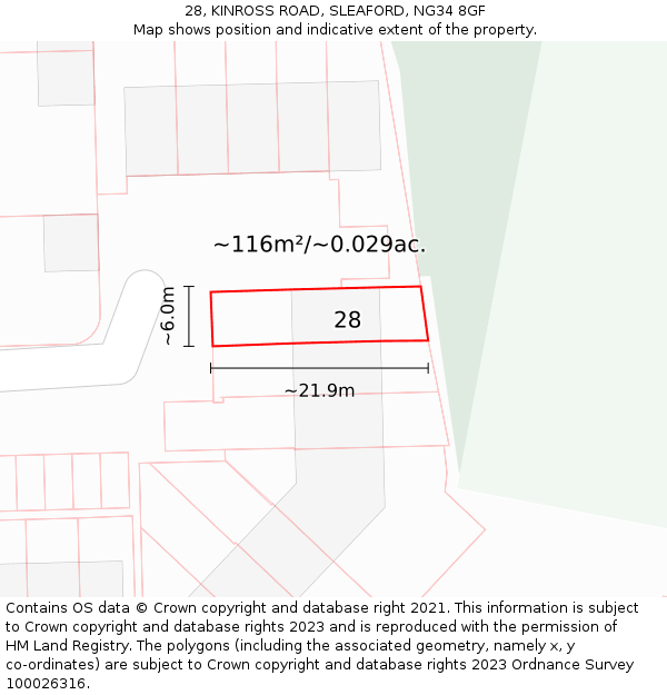 28, KINROSS ROAD, SLEAFORD, NG34 8GF: Plot and title map