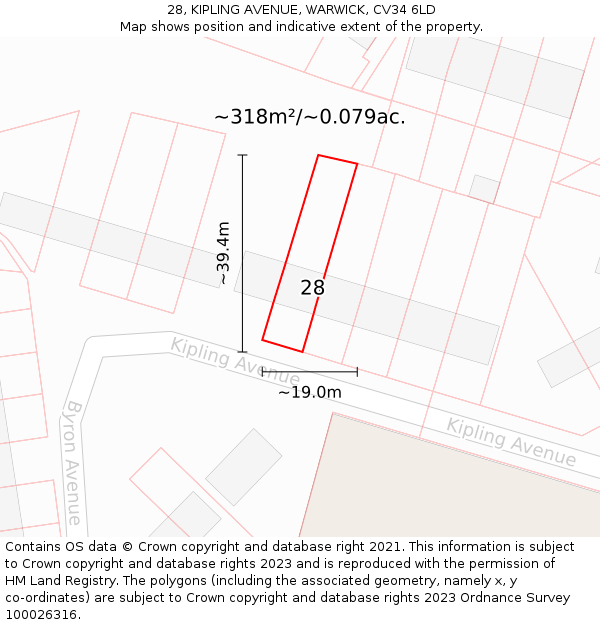 28, KIPLING AVENUE, WARWICK, CV34 6LD: Plot and title map