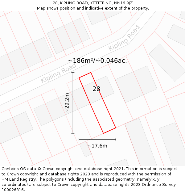 28, KIPLING ROAD, KETTERING, NN16 9JZ: Plot and title map