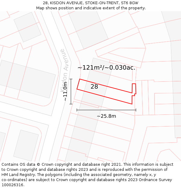 28, KISDON AVENUE, STOKE-ON-TRENT, ST6 8GW: Plot and title map