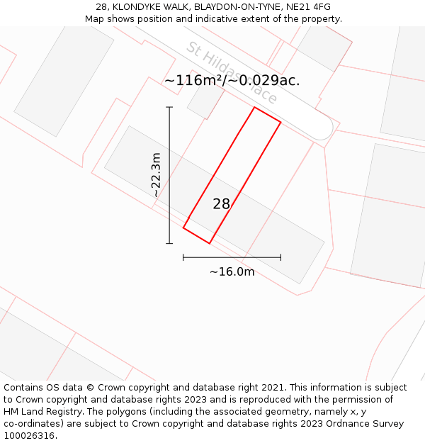 28, KLONDYKE WALK, BLAYDON-ON-TYNE, NE21 4FG: Plot and title map