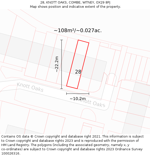 28, KNOTT OAKS, COMBE, WITNEY, OX29 8PJ: Plot and title map