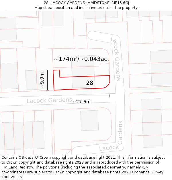 28, LACOCK GARDENS, MAIDSTONE, ME15 6GJ: Plot and title map