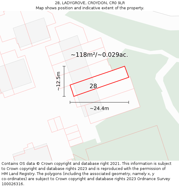 28, LADYGROVE, CROYDON, CR0 9LR: Plot and title map