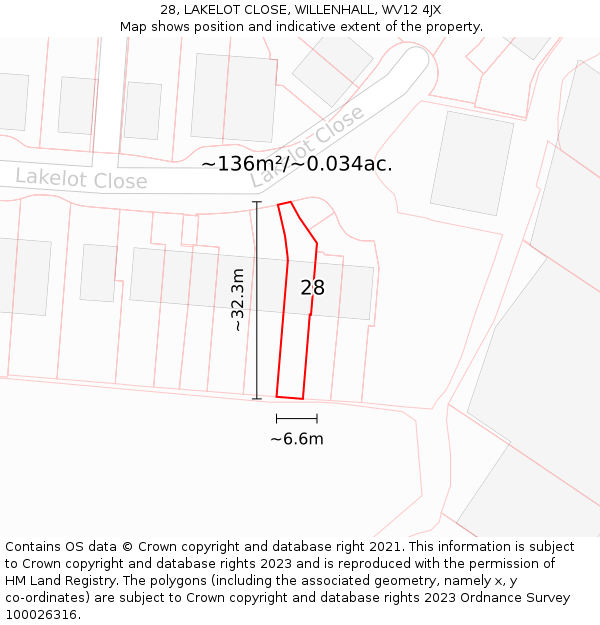 28, LAKELOT CLOSE, WILLENHALL, WV12 4JX: Plot and title map