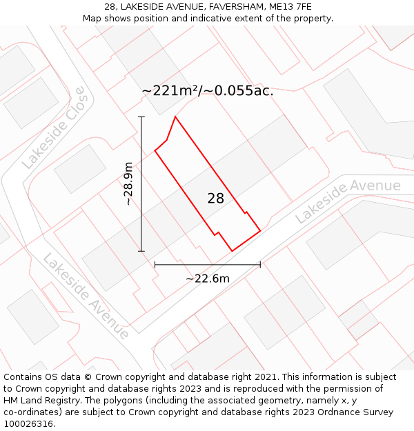 28, LAKESIDE AVENUE, FAVERSHAM, ME13 7FE: Plot and title map