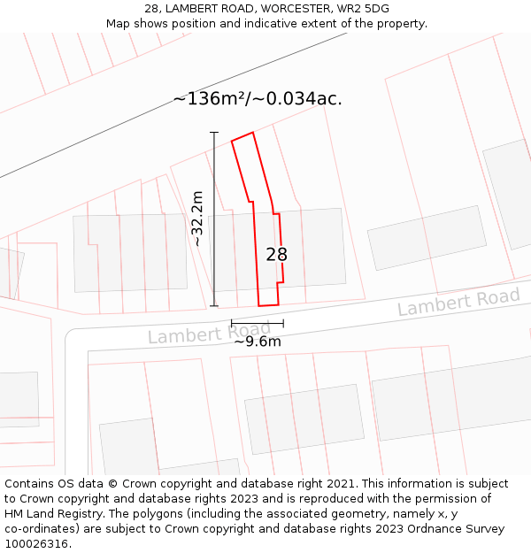 28, LAMBERT ROAD, WORCESTER, WR2 5DG: Plot and title map