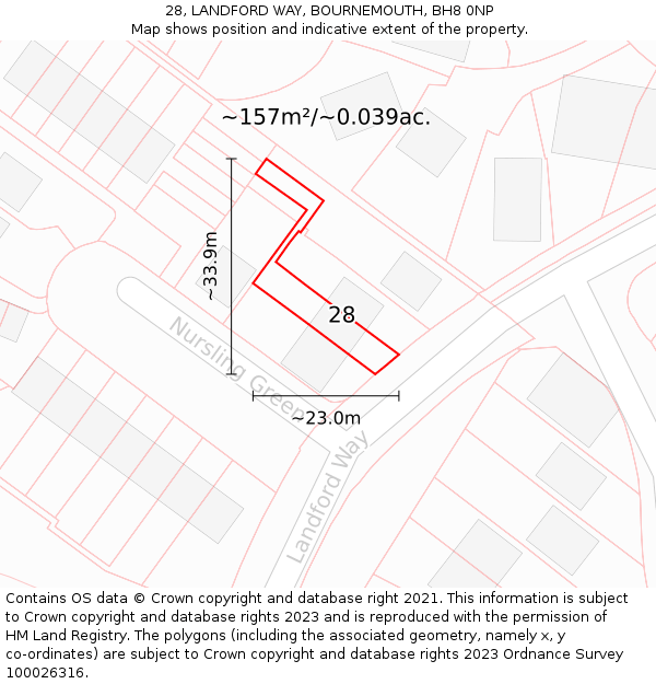 28, LANDFORD WAY, BOURNEMOUTH, BH8 0NP: Plot and title map