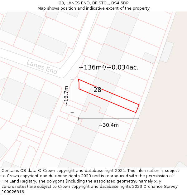 28, LANES END, BRISTOL, BS4 5DP: Plot and title map