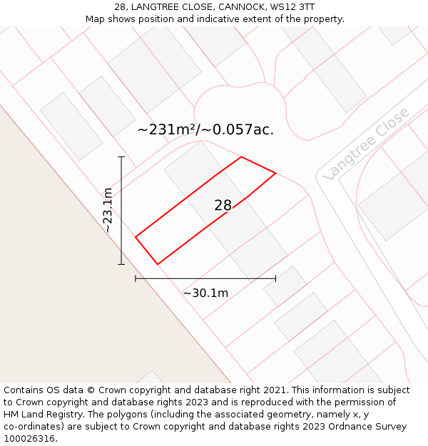 28, LANGTREE CLOSE, CANNOCK, WS12 3TT: Plot and title map