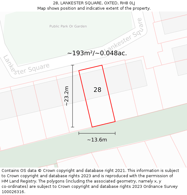 28, LANKESTER SQUARE, OXTED, RH8 0LJ: Plot and title map