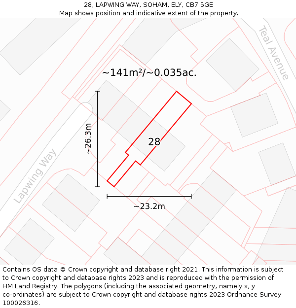 28, LAPWING WAY, SOHAM, ELY, CB7 5GE: Plot and title map