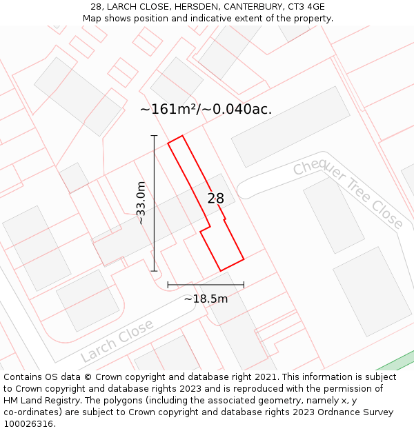 28, LARCH CLOSE, HERSDEN, CANTERBURY, CT3 4GE: Plot and title map