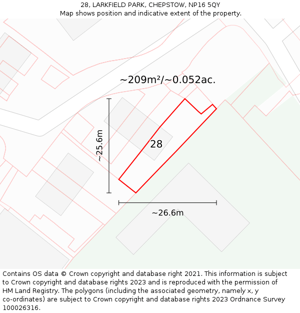 28, LARKFIELD PARK, CHEPSTOW, NP16 5QY: Plot and title map