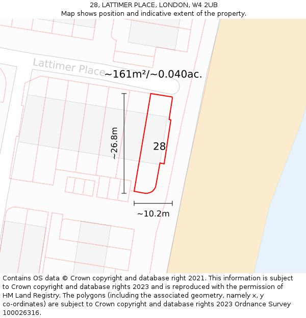 28, LATTIMER PLACE, LONDON, W4 2UB: Plot and title map