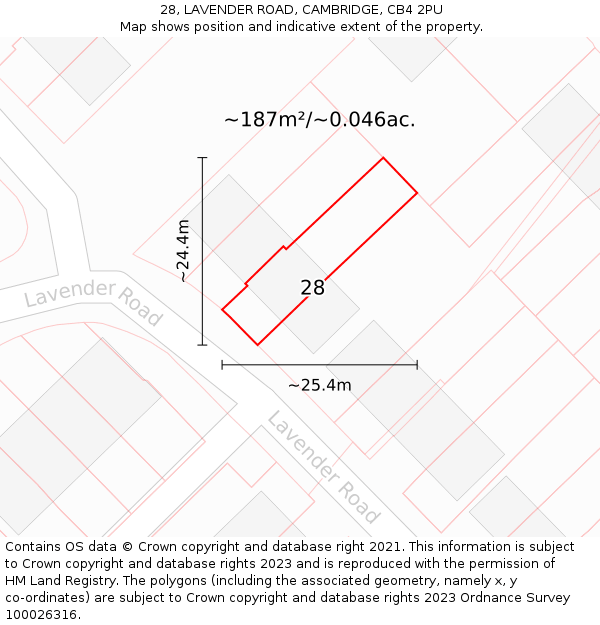 28, LAVENDER ROAD, CAMBRIDGE, CB4 2PU: Plot and title map