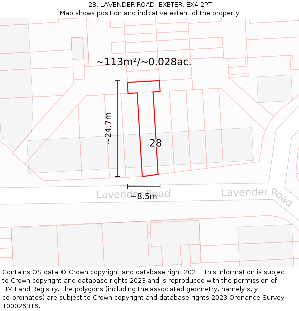 28, LAVENDER ROAD, EXETER, EX4 2PT: Plot and title map