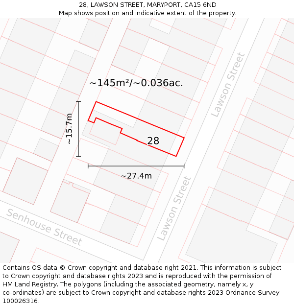 28, LAWSON STREET, MARYPORT, CA15 6ND: Plot and title map