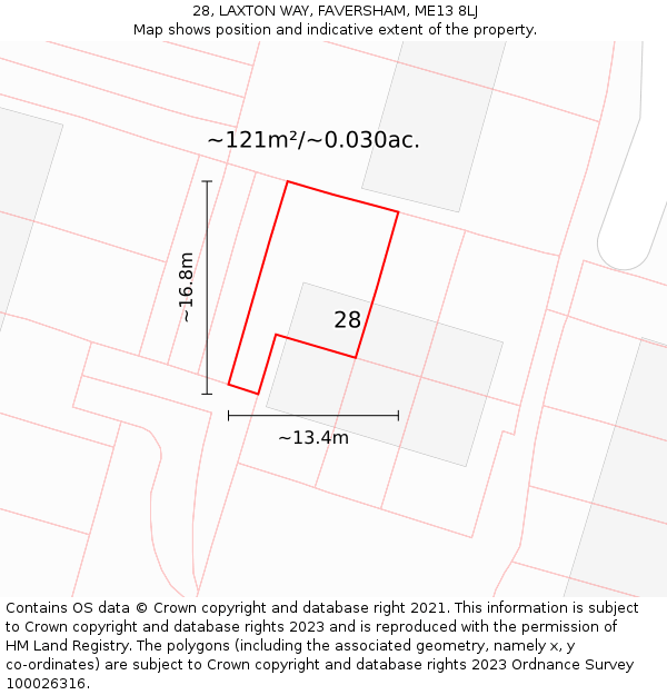 28, LAXTON WAY, FAVERSHAM, ME13 8LJ: Plot and title map