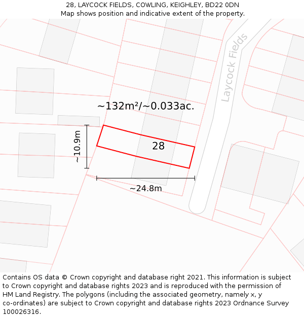 28, LAYCOCK FIELDS, COWLING, KEIGHLEY, BD22 0DN: Plot and title map