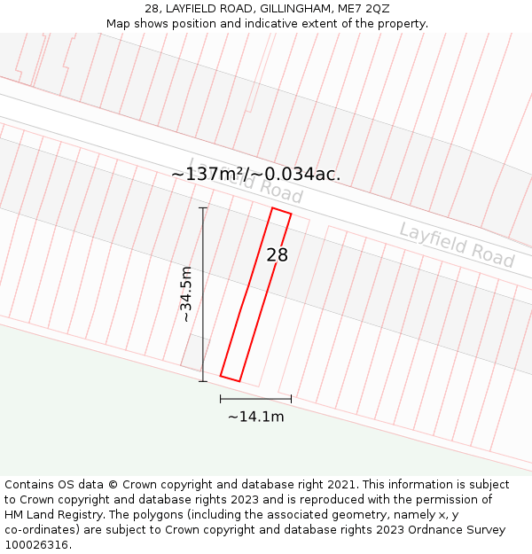 28, LAYFIELD ROAD, GILLINGHAM, ME7 2QZ: Plot and title map