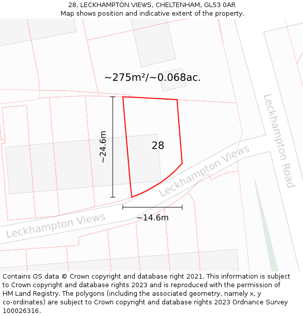 28, LECKHAMPTON VIEWS, CHELTENHAM, GL53 0AR: Plot and title map