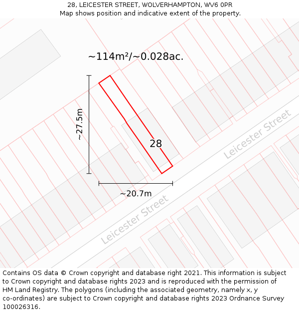 28, LEICESTER STREET, WOLVERHAMPTON, WV6 0PR: Plot and title map
