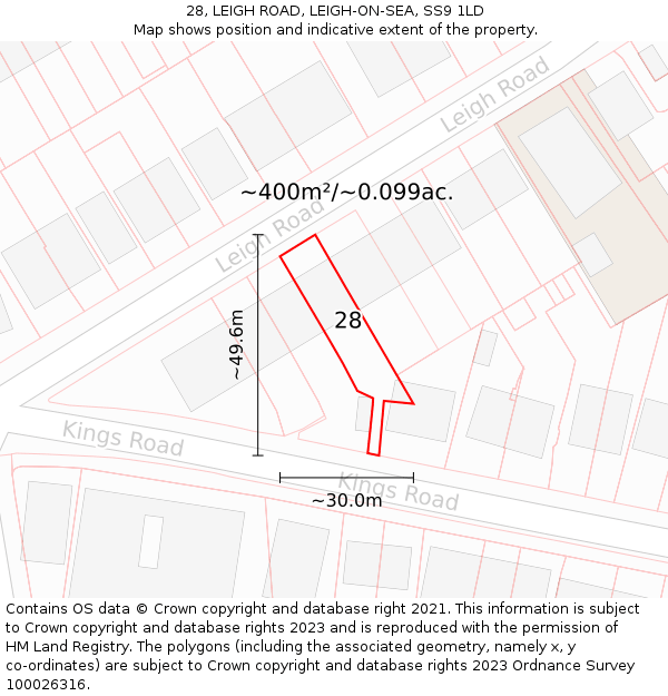 28, LEIGH ROAD, LEIGH-ON-SEA, SS9 1LD: Plot and title map