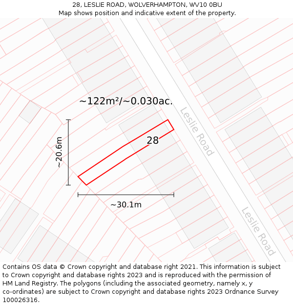 28, LESLIE ROAD, WOLVERHAMPTON, WV10 0BU: Plot and title map