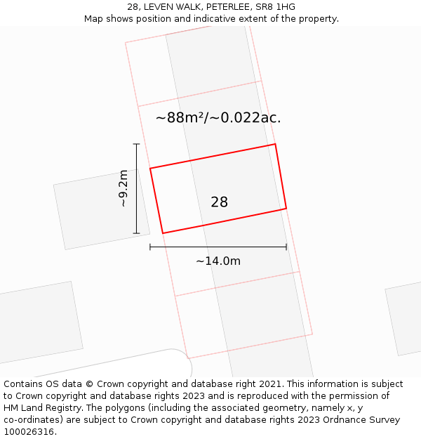 28, LEVEN WALK, PETERLEE, SR8 1HG: Plot and title map