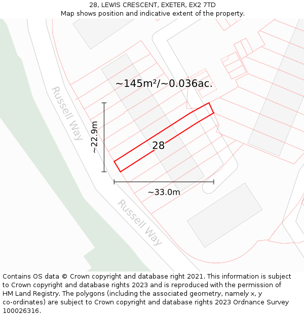 28, LEWIS CRESCENT, EXETER, EX2 7TD: Plot and title map