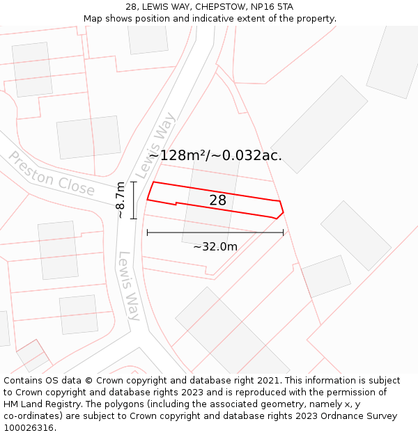 28, LEWIS WAY, CHEPSTOW, NP16 5TA: Plot and title map