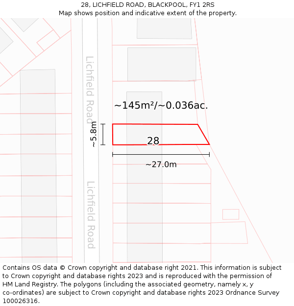 28, LICHFIELD ROAD, BLACKPOOL, FY1 2RS: Plot and title map