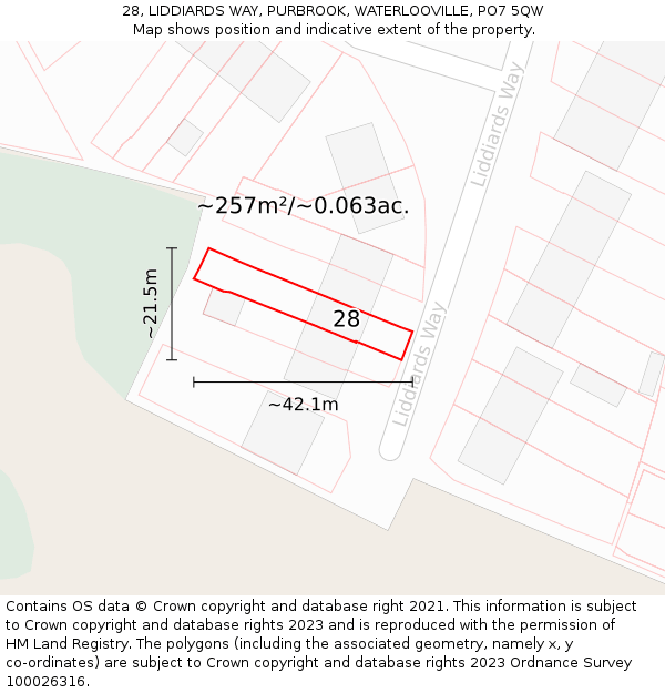 28, LIDDIARDS WAY, PURBROOK, WATERLOOVILLE, PO7 5QW: Plot and title map