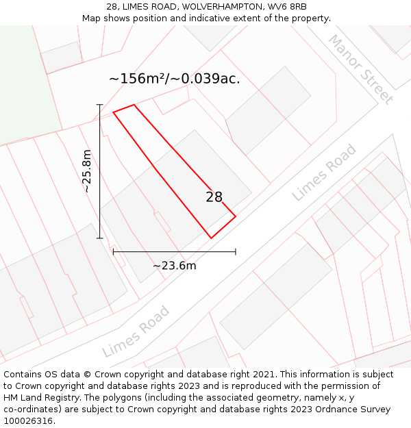 28, LIMES ROAD, WOLVERHAMPTON, WV6 8RB: Plot and title map