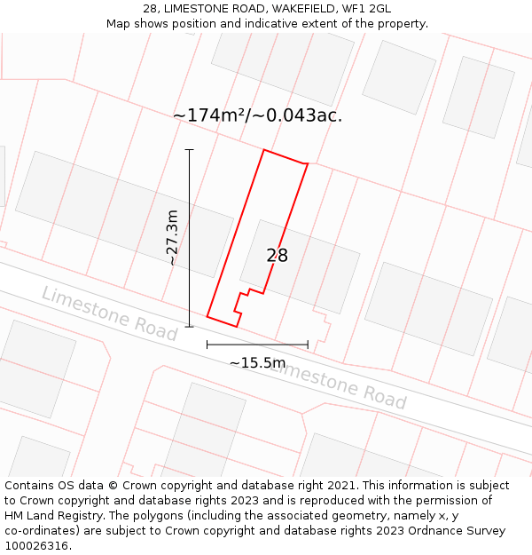 28, LIMESTONE ROAD, WAKEFIELD, WF1 2GL: Plot and title map