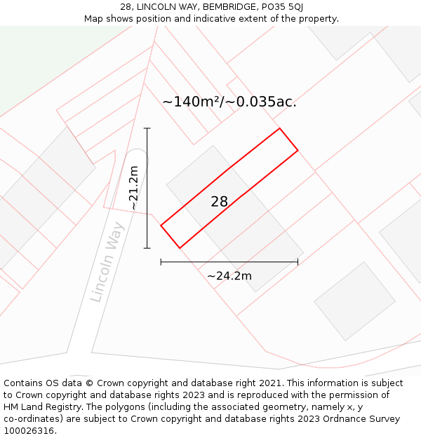 28, LINCOLN WAY, BEMBRIDGE, PO35 5QJ: Plot and title map