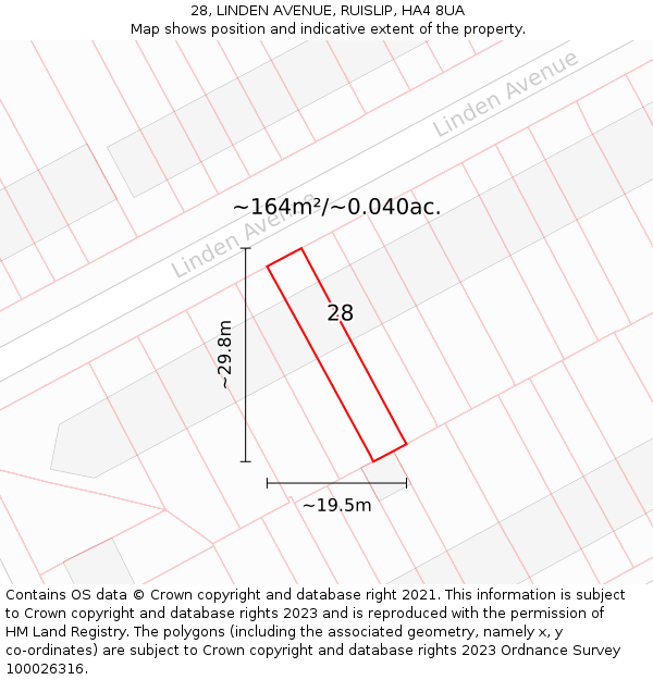 28, LINDEN AVENUE, RUISLIP, HA4 8UA: Plot and title map