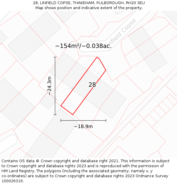 28, LINFIELD COPSE, THAKEHAM, PULBOROUGH, RH20 3EU: Plot and title map