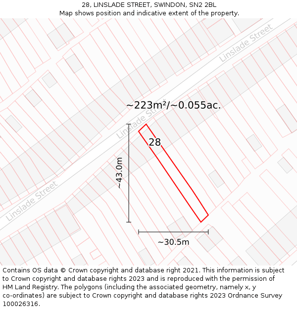 28, LINSLADE STREET, SWINDON, SN2 2BL: Plot and title map