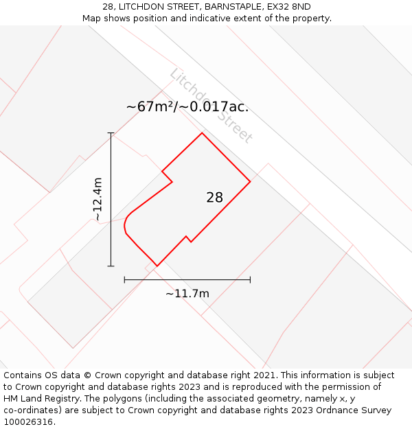 28, LITCHDON STREET, BARNSTAPLE, EX32 8ND: Plot and title map