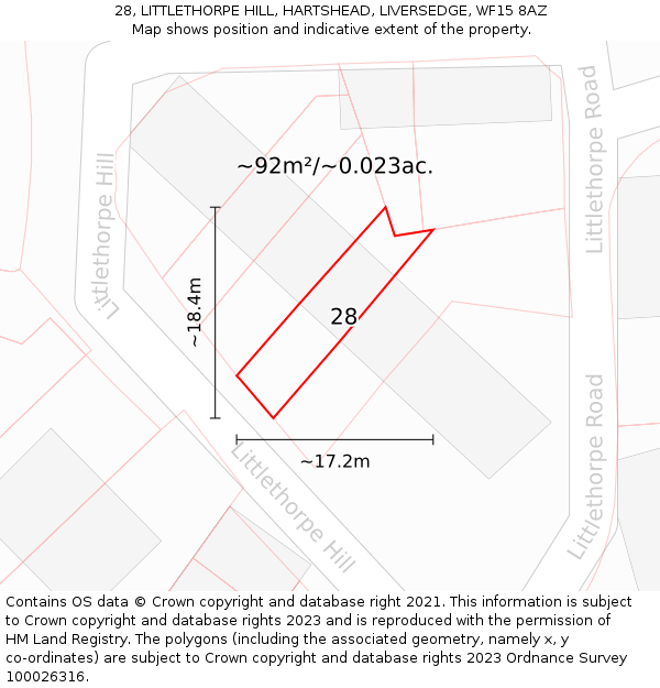 28, LITTLETHORPE HILL, HARTSHEAD, LIVERSEDGE, WF15 8AZ: Plot and title map